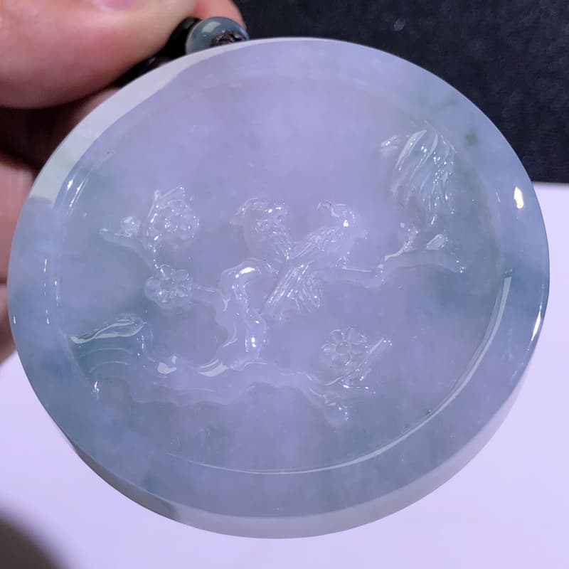 缅甸翡翠圆牌喜上媚肖富贵满天下